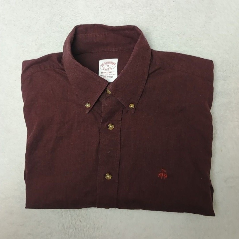 Brooks Brothers Shirt Mens M Red Button-Up Long Sleeve Cotton Madison Fit Work